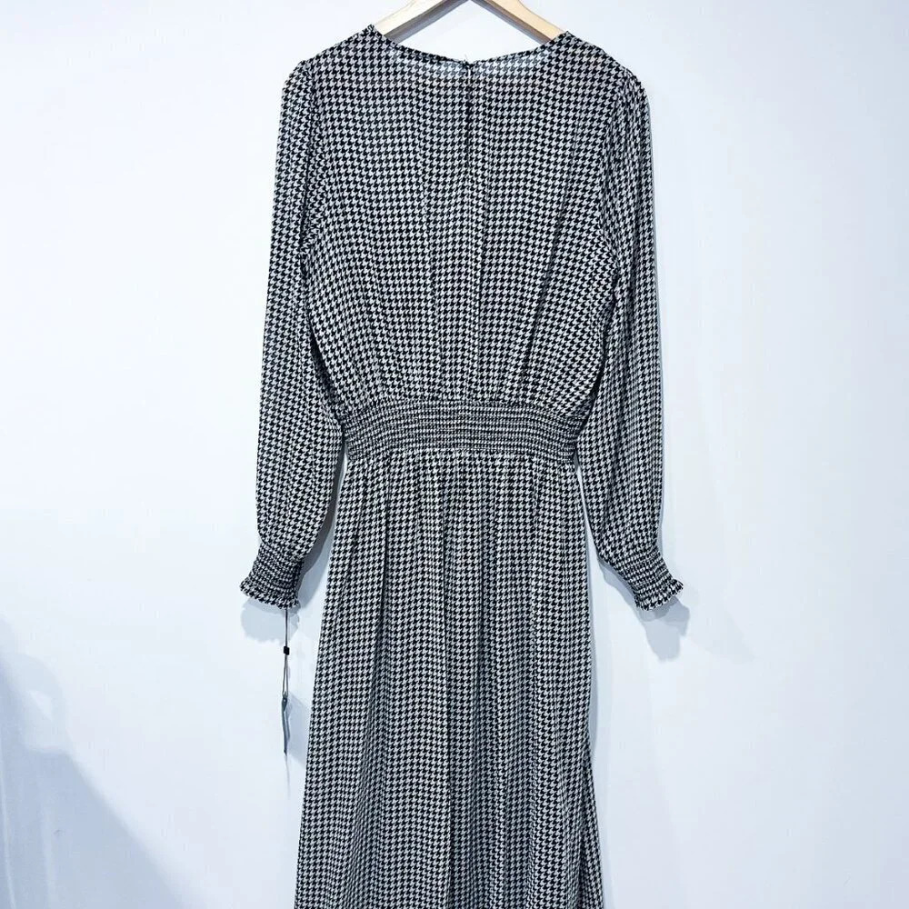TOMMY HILFIGER Houndstooth Midi Dress NWT Long Sleeve Size 14 - Picture 9 of 10